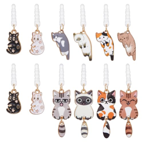 Tapones antipolvo para auriculares de 12 estilos con colgantes de gato esmaltados