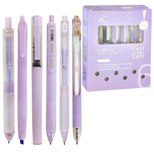 Image of FunBlast Gel Pens for Writing, 5 Pcs Gel Pen & 1 Pcs Highlighter Pen, with Comfortable Grip for Smooth Writing, Kawaii Pens, Stationery for School & Office (Blue Ink) (Purple)