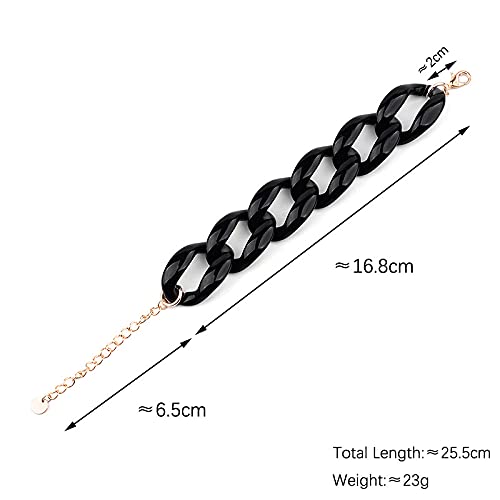 Resin Link Bracelet Trendy Bracelet Colorful Bracelet Acrylic Paperclip Chain Bracelet Minimalist Rainbow Resin Link Bracelet Oval Chain Link Bracelet for Women Girls Gifts-Black - Image 3