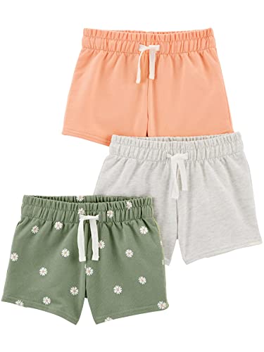 Simple Joys by Carter's Knit Shorts, Pack of 3 Pantalones Cortos, Gris Claro Mezcla/Rosa/Verde Floral, 4 años (Pack de 3) para Niñas