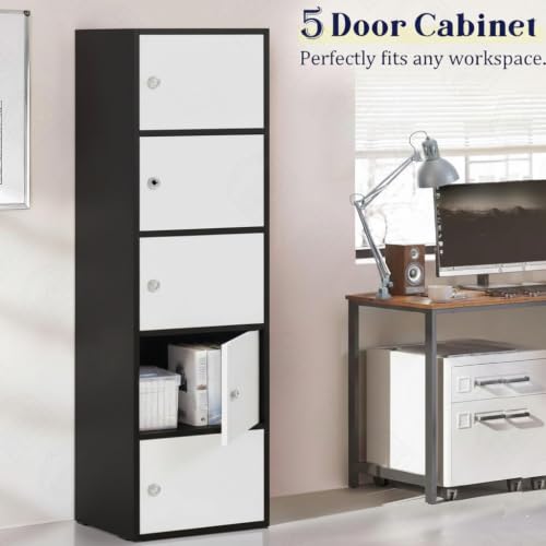 Image of Mevigo -Foldable Wooden Wardrobe for Bedroom | 5-Shelf Engineered Wood Storage Cabinet | Collapsible Cupboard Almirah for Clothes | Space Saving Wooden Wardrobe with Door -Black