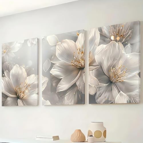Tableau fleurs blanches sur toile THeirmoN 50x70cm lot de 3 - 3
