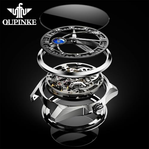 Image of OUPINKE Skeleton Mens Automatic Watches Mechanical Luxury Dress Leather Self Winding Waterproof 50M /5ATM Luminous Watches for Men