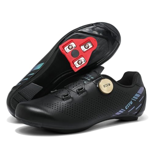 Zapatillas Ciclismo Hombre Mujer Ligeras para Bicicleta Carretera Compatibles con Pedales Peloton KEO Transpirables Y con Calas Delta,Negro,48 EU