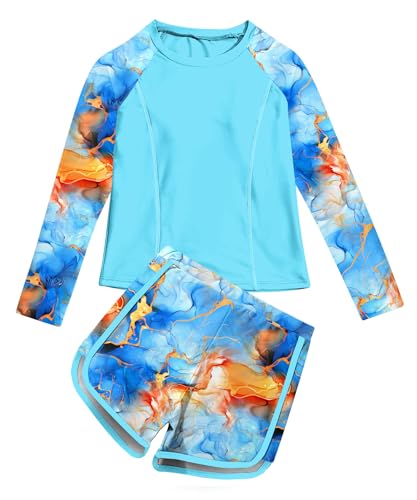 Image of Vogseek Girls Rash Guard Swimsuits 2 Piece Bathing Suit UPF 50+ Summer Swimwear Size 7-12T
