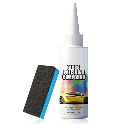 Pâte à Polir pour Pare-brise - 100g avec Éponge Nettoyant Anti-Pluie Réparateur de Rayures | Polisseur de Vitres et Verre,pour Nettoyage Intérieur Extérieur