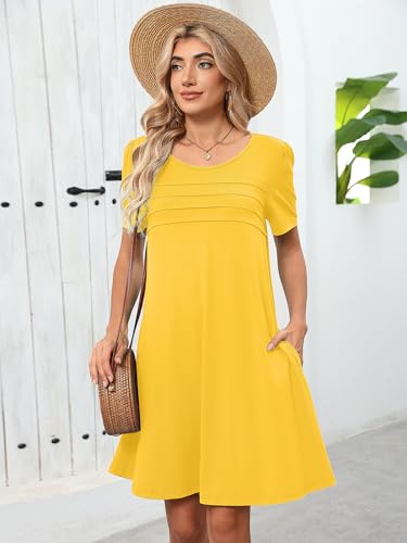 Image of Heymoments Women's Short Sleeve Crewneck Sundress Summer Casual A-Line Beach Dress with Pockets S-2XL