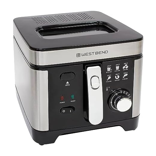 West Bend Deep Fryer with Adjustable Temperature Control Nonstick Basket Easy-View Window and Temperature Guide, Folding Handle and Locking Cover for Easy Storage, 3-Liter, Silver,Black