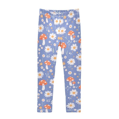 Wusikd Daisies Girls' Leggings Toddler Doodles Mushrooms Kids Yoga Pants Dance Active Tights 4T