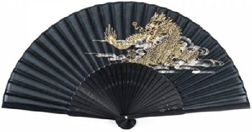 Zen Minded Japanese Traditional Folding Fan - Black Dragon in Silk & Bamboo