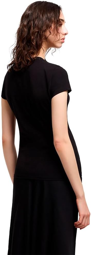 Armani Exchange Womens Crewneck Slim Fit Rhinestone Monogram Logo Tee - Image 2