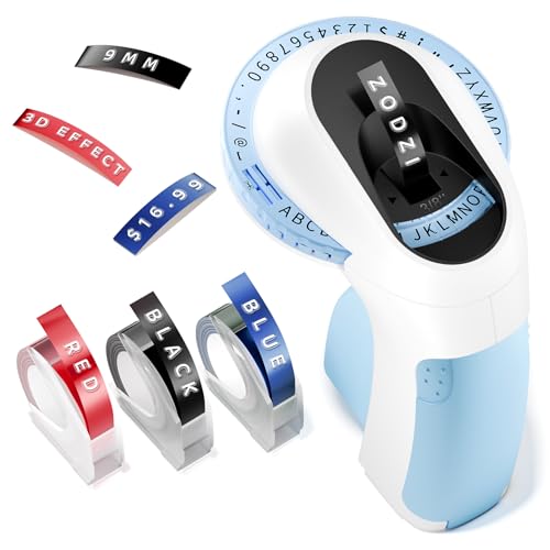 Embossing Label Maker ,Vintage Embossed Label Maker Machine with Tapes,Manual Retro Labeler ,Old School Embosser with 3 Rolls 9mm 3D Embossing Tapes for Home Marking Office Kids DIY Crafting - Blue