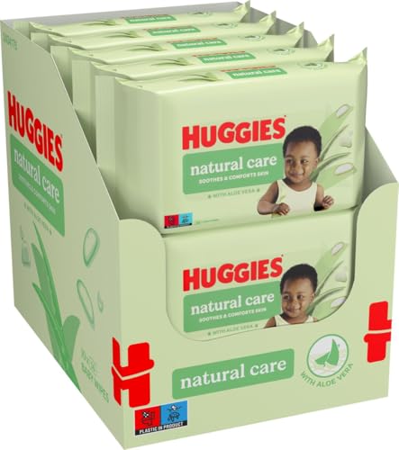 Huggies Natural Care billendoekjes - 560 babydoekjes - 10x56 doekjes - gemaakt met huidverzorgende vezels voor een gezonde huid - billendoekjes verrijkt met Aloë Vera