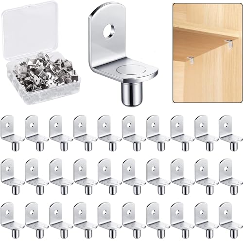 5mm Shelf Support Pegs, Shelf Pegs with Hole, Cabinet Shelf Bracket Pegs, L-Shaped Nickel Plated Shelf Pins Holders for Bookcase Kitchen Closet Shelf Shelves Furniture Cabinet (50, Silver) by LonlyEagle - Used condition - US$8.99