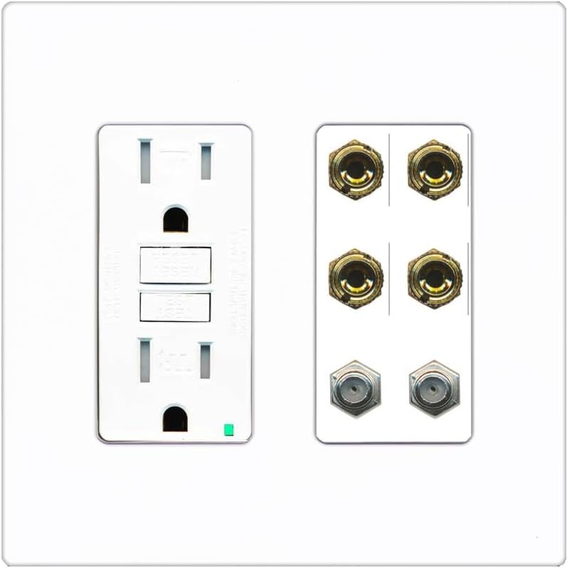 RiteAV 4 Port Banana 2 Speaker Binding Post 2 Coax Wall Plate - GFCI Outlet [Ivory/White]