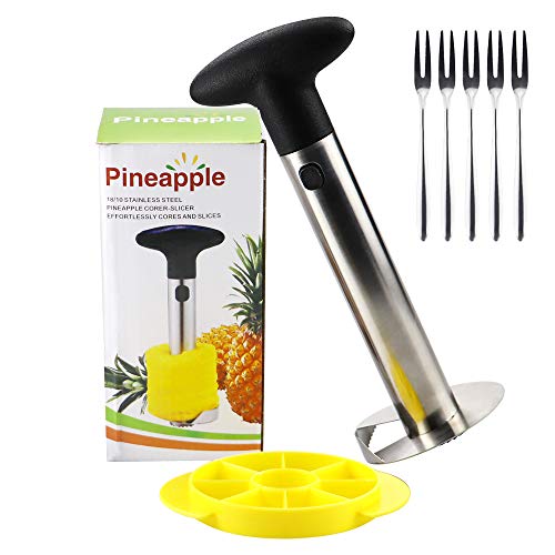 Pineapple Corer and Slicer Pineapple Corer Remover, Stainless Steel Core Remover Tool Stainless Steel Pineapple Cutter for Easy Core Removal and Slicing Pineapple Peeler Blade Diced (5 pcs Fruit fork)