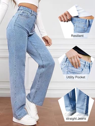 Women's Straight Leg Jeans Tummy Control Trendy High Waisted Stretchy Casual Denim Pants Baggy Trousers3