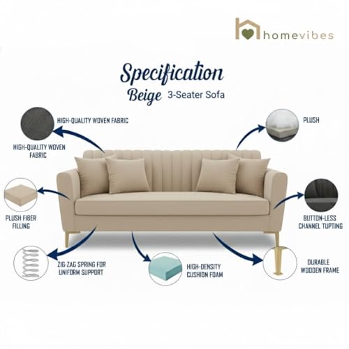 Image of 3+1+1 Seater Velum Fabric Sofa Set for Living Room, Modern Design with High Density Foam, Solid Wood Frame, Ergonomic Comfortable Seating for Home & Office (Beige, 3+1+1)