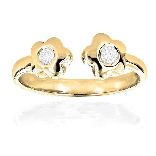 Elegant Touch 925 Sterling Silver 14K Gold Plated Cz Cubic Zirconia Simulated Diamond Top Adjustable Double Flowers Toe Ring Jewelry Gifts For Women (Yellow) #TOP15