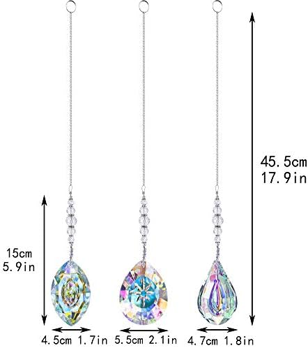 HDCRYSTALGIFTS 76mm Hanging Crystal Suncatchers Rainbow Prisms Pendant with Chakra Beads for Window Decor Birthday Gift(Pack of 3)