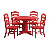Keystone Amish Co. Poly Composite Josie 5-Piece Dining Set with Round Table, with Arms, Bright Red