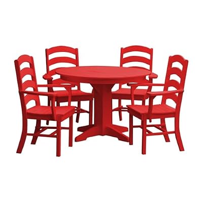 Keystone Amish Co. Poly Composite Josie 5-Piece Dining Set with Round Table, with Arms, Bright Red