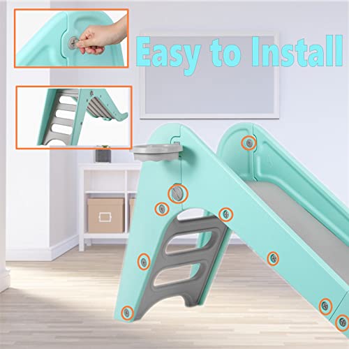 Arlopu Freestanding Kids Slide, Toddler Slide Climber With Basketball Hoop & Ball, Baby Playset W/Long Slope, Ideal Gift For Boys And Girls, Sturdy Playground Toy For Indoor Outdoor (Robin Egg Blue) #TOP3