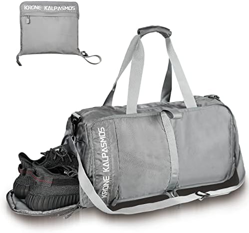 Krone Kalpasmos Gym Bag for Men Women Packable Sports Duffel Bag, Lightweight Waterproof Duffel Bag with Shoe Compartment, Gym Workout Bag (Grey)