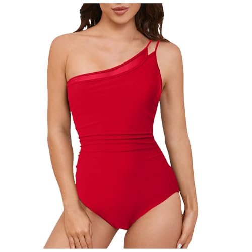 Bañador de 1 pieza para mujer, bañador de 1 pieza, hueco con hombros inclinados, para mujer, vestido largo blanco, rojo, L