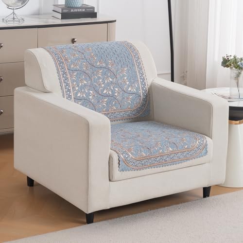 Image of HOKIPO Neel Baari Premium Chenille Jacquard Sofa Cover for 1 Seater for Seat & Back, 'Royal Aangan Series' (IN-1006-L3*2)