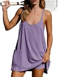 IQSQSQ Womens Sleeveless Athletic Hot Shot Mini Dress with Built-in Shorts Sundress(Purple-M)