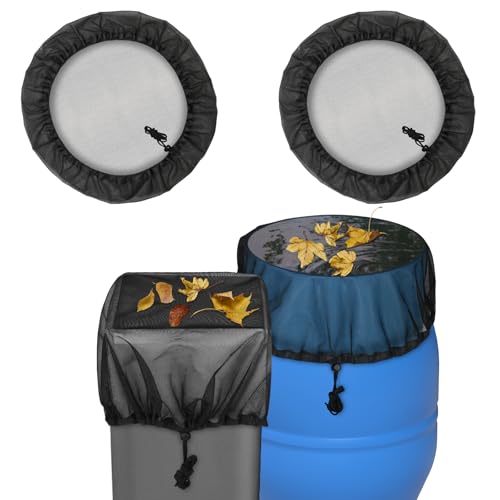 ABOHU Filet pour Citerne De Pluie 60 cm, 2 Pcs Housse pour Tonneau de Pluie avec Cordon de Serrage, Réglable Filet Tonneau Eau, Protection Contre Les...