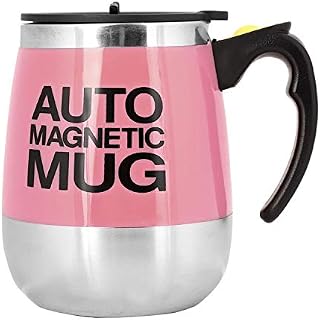 Fdit Magnetic Mixing Cup Self Stirring Coffee Cup Stainless Steel Self Magnetic Cup for Coffee Tea Hot Chocolate Milk Cocoa Protein (Pink)