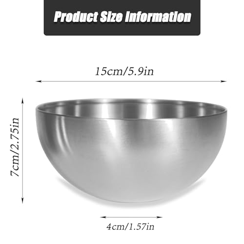 Huakaile 5 Pack 25 Oz Stainless Steel Bowl Set, Heat Insulated Metal Soup Bowls, Matte Finish Cereal Bowls for Rice Salad Noodle Snack Cooking Kitchen Ice Cream Serving Mixing Prep (Silver)