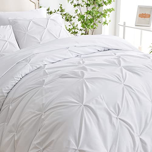 Ubauba Full Size Comforter Set With Sheets-Pinch Pleating 7 Pieces White Bed In A Bag Full Bed Set With Comforters, Sheets, Pillowcases & Shams,Pintuck Bedding Sets,(White,Full) #TOP3