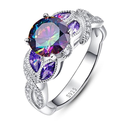 Created 3.6ct Women's Sapphire|Aquamarine|Rainbow Topaz Ring 925 Sterling Silver Women Engagement Rings Bezel Setting Marquise Fashion Statement Ring Best Gift for Mother and Grandma Size 5-9