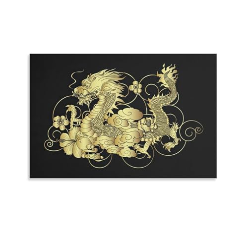 金 龍 和風 伝統 壁掛け絵画 アートポスター 壁飾り バスルーム 寝室装飾 油彩画 ウォールアート 素晴らしいギフト24x36inch(60x90cm)