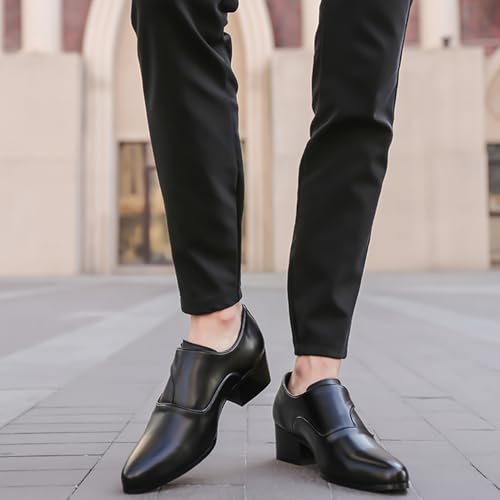 Men's Genuine Leather Chunky Heel Monk Strap Dress Loafers Fashion Classic Pointed Toe Low Top High Heel Slip On Chelsea Oxford Shoes Casual Business Formal Shoes4