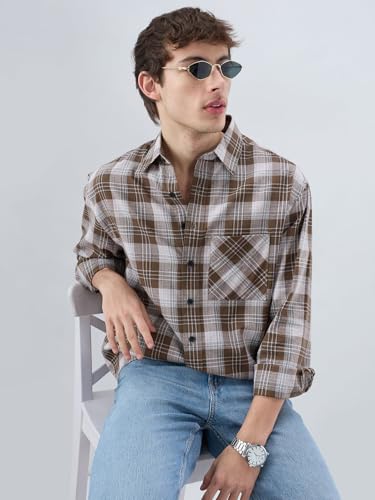 VASTRADO Deep Brown Plaid Crop Shirt - Image 6