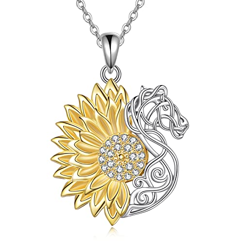 HUKKUN Horse Necklace for Girls Sterling Silver Sunflower Pendant