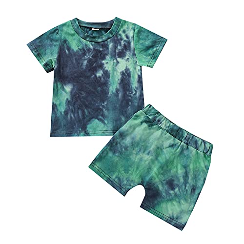 Image of Aruzig Toddler Baby Boy Summer Outfits Tie Dye Short Sleeve T-Shirt and Shorts 2Pcs Clothes Set for Boys (Green Tie-Dye A, 6-12 Months)