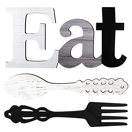 Set of EAT Sign, Fork and Spoon Wall Decor, Rustic Wood Eat Decoration, Cute Eat Letters for Kitchen and Home, Decorative Hanging Wooden Letters, Country Wall Art for Dining Room (Stylish Colors)