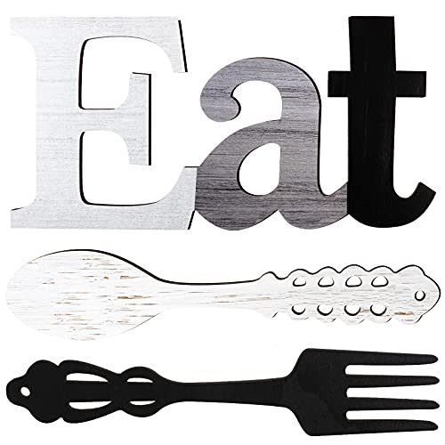 Jetec Set of Eat Sign, Fork and Spoon Wall Decor, Rustic Wood Decoration, Cute Eat Letters for Kitchen and Home, Decorative Hanging Wooden Letters, Country Wall Art for Room(Stylish Colors)