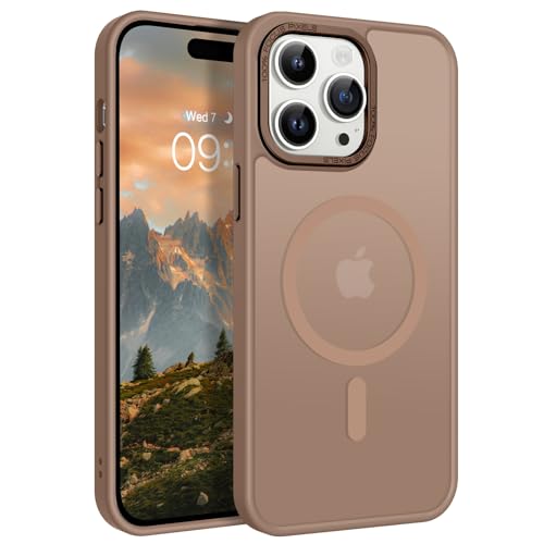 GaoBao Coque pour iPhone 14 Pro Compatible avec MagSafe, Hybrid Magnétique Case Étui Translucide Mat Arrière Protection Caméra Housse Fine Antichoc Dos Anti Rayures pour iPhone 14 Pro 6.1 Pouces, Brun