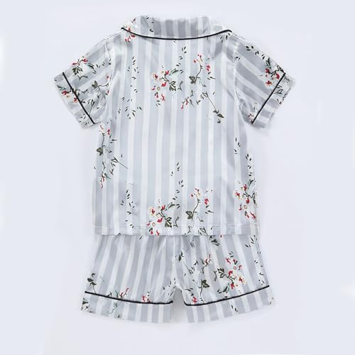 Girls Boys Satin 𝐏a𝐣ama Set Short Sleeve Button Down Shirts and Shorts 𝗦ilk 𝐏ajamas Cartoon Loung𝐞wear Sl𝐞epwear2