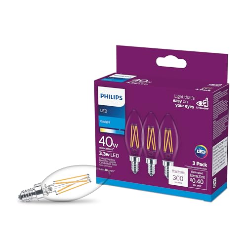 Image of Philips LED Clear Non-Dimmable B11 Light Bulb - EyeComfort Flicker Free - 3.3W = 40W - 300 Lumen - Daylight (5000K) - E26 Base - Indoor - Title 20 - Pack of 3