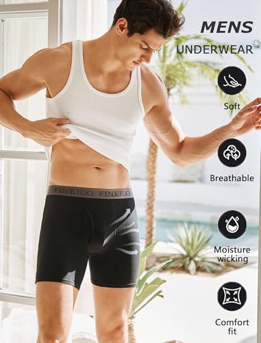 FINETOO Mens Underwear Cotton Boxer Briefs Soft Comfort Boxers Moisture-Wicking Breathable Underwear for Men Pack 32