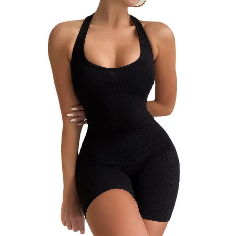 MeeQee Mono Deportivo Mujer Sexy Corto sin Manga Jumpsuit Mono Corto Elegante Sin Mangas Casual Yoga Ejercicio Acanalados