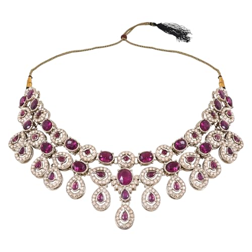 Image of I Jewels Traditional Teardrop Design & Stone Necklace Jewellery With Earrings & Maang Tikka Set for Women (IJ414)