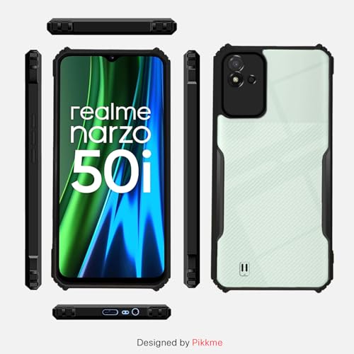 Image of Outlouders Back Cover for Realme Narzo 50i | Ultra Hybrid Transparent | Full Camera Protection | Raised Edge | Crystal Clear Bumper Case (Black)